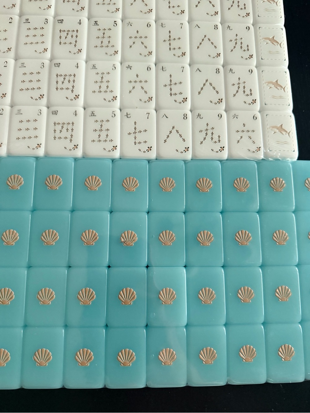 Aqua blue beach Florida shark vacation XL mahjong tiles set NIP
